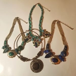 Costume Statement Necklaces, Mixed Metal, Faux Stone, Set of 4
